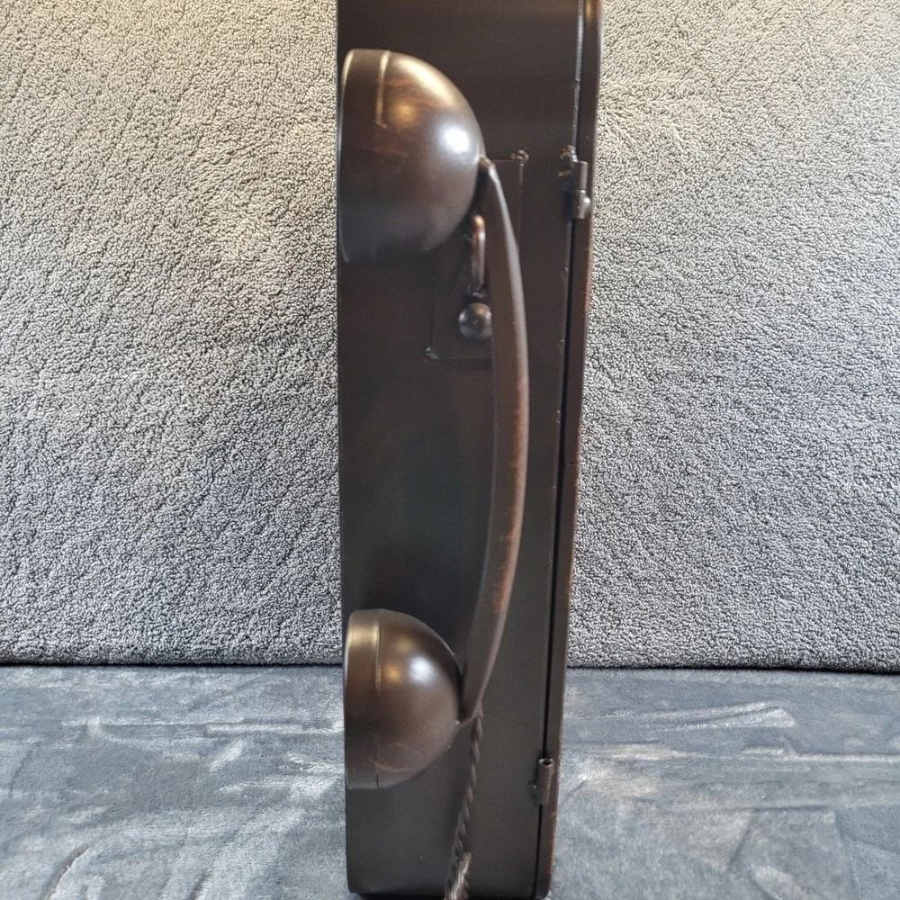 Retro Old Telephone Wall Clock Hidden Key Cabinet Distressed Bronze 16